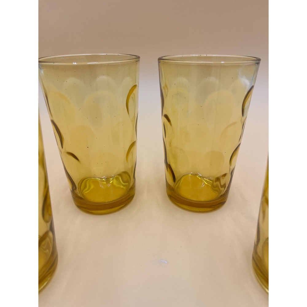 Vintage Hazel Atlas Eldorado Juice Glass Set: Amber Gold Coin Dot - Picture 3 of 10